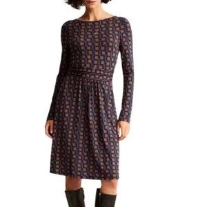 Boden Abigail Long Sleeve Cognac/Navy Geometric print Dress Size 12P